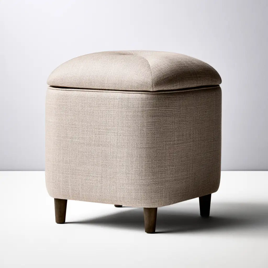 Pouf contenitore dal design essenziale, beige, per la casa