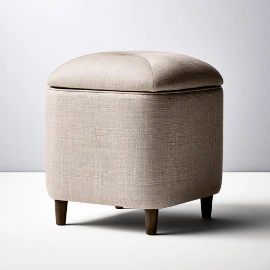 Pouf contenitore dal design essenziale, beige, per la casa