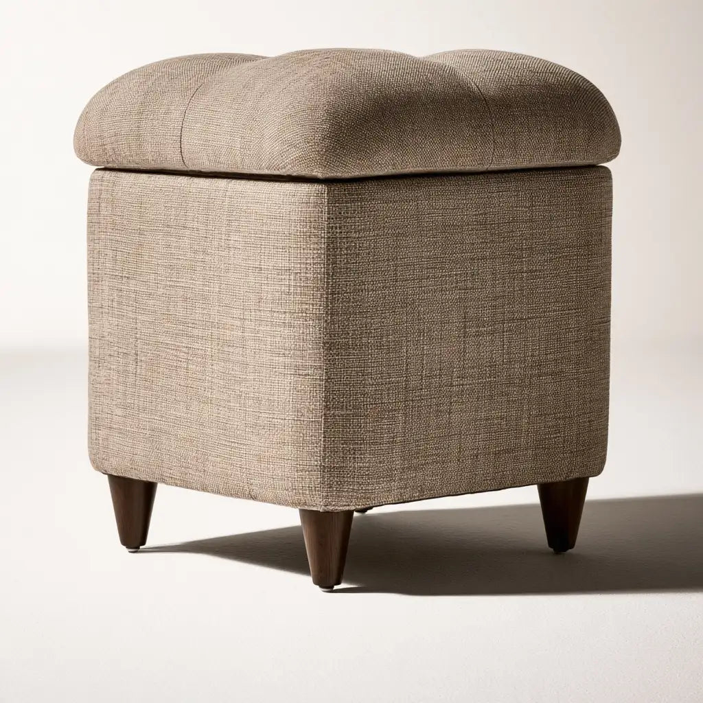Pouf contenitore dalla forma compatta, beige, per la casa