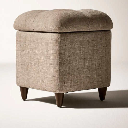 Pouf contenitore dalla forma compatta, beige, per la casa