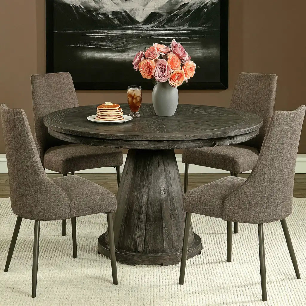 Set tavolo e sedie dal profilo contemporaneo, marrone e beige, per la casa